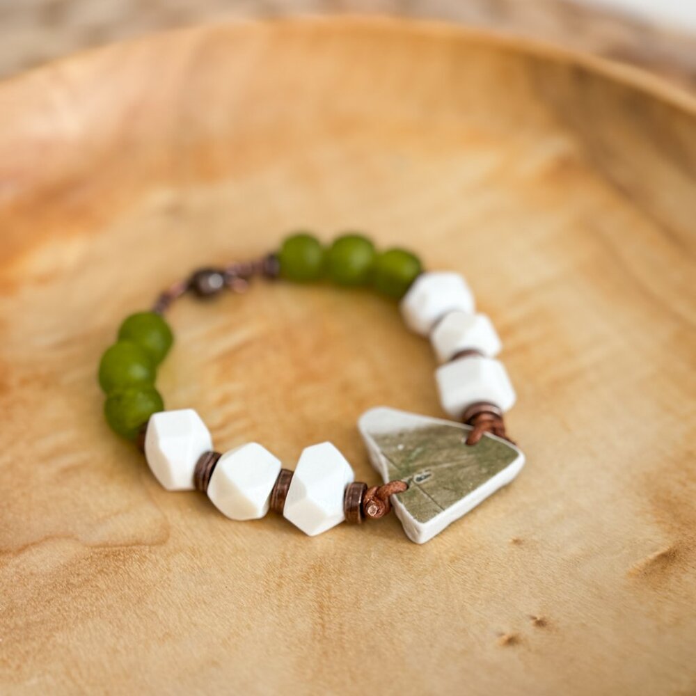 Up-cycled Chunky Artisan Pottery Bracelet with Copper Accents - Picture 8 of 8